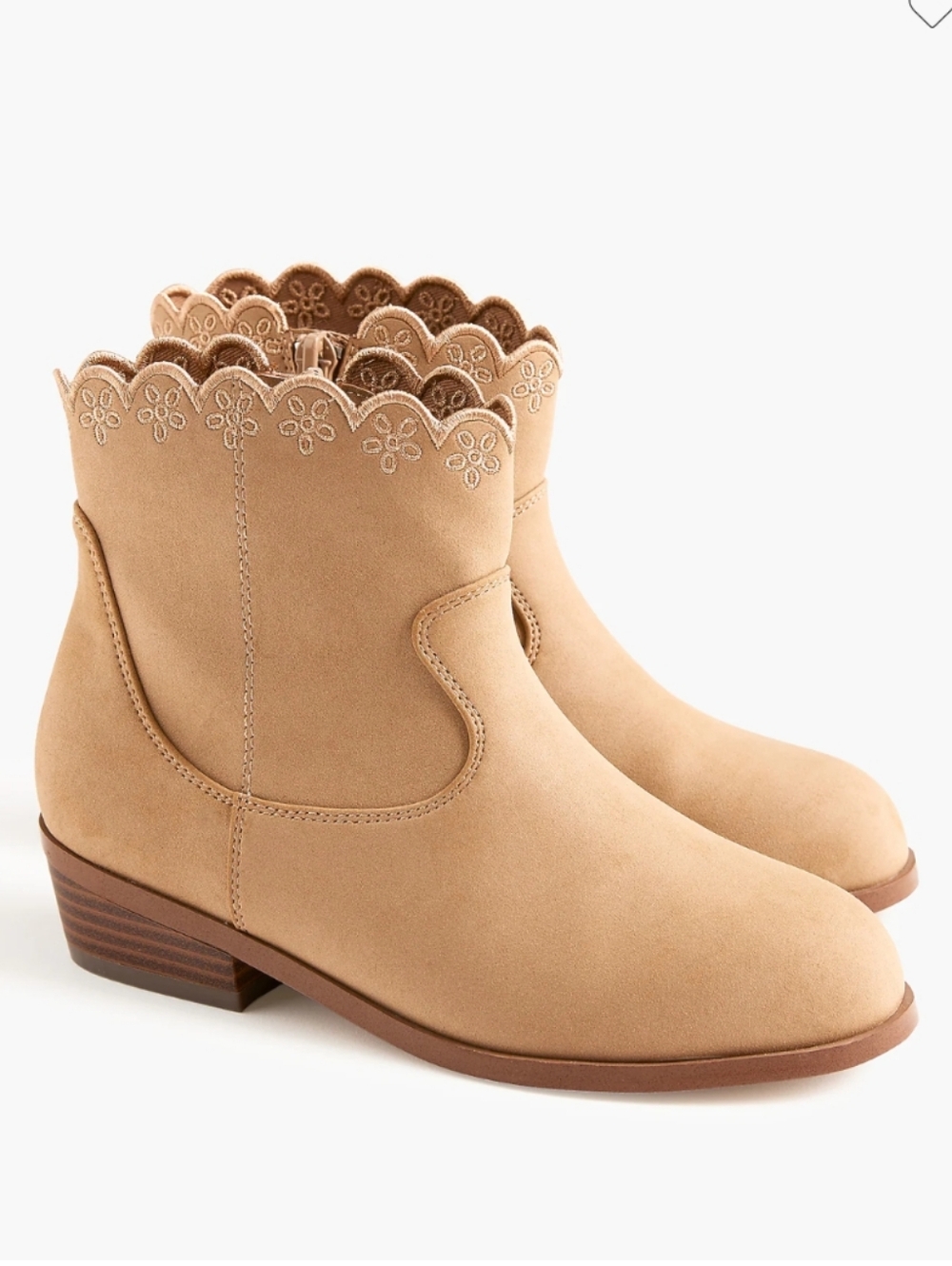 J. Crew Factory Girls' scallop-embroidery booties Tan Boots Kids Size 4 Camel